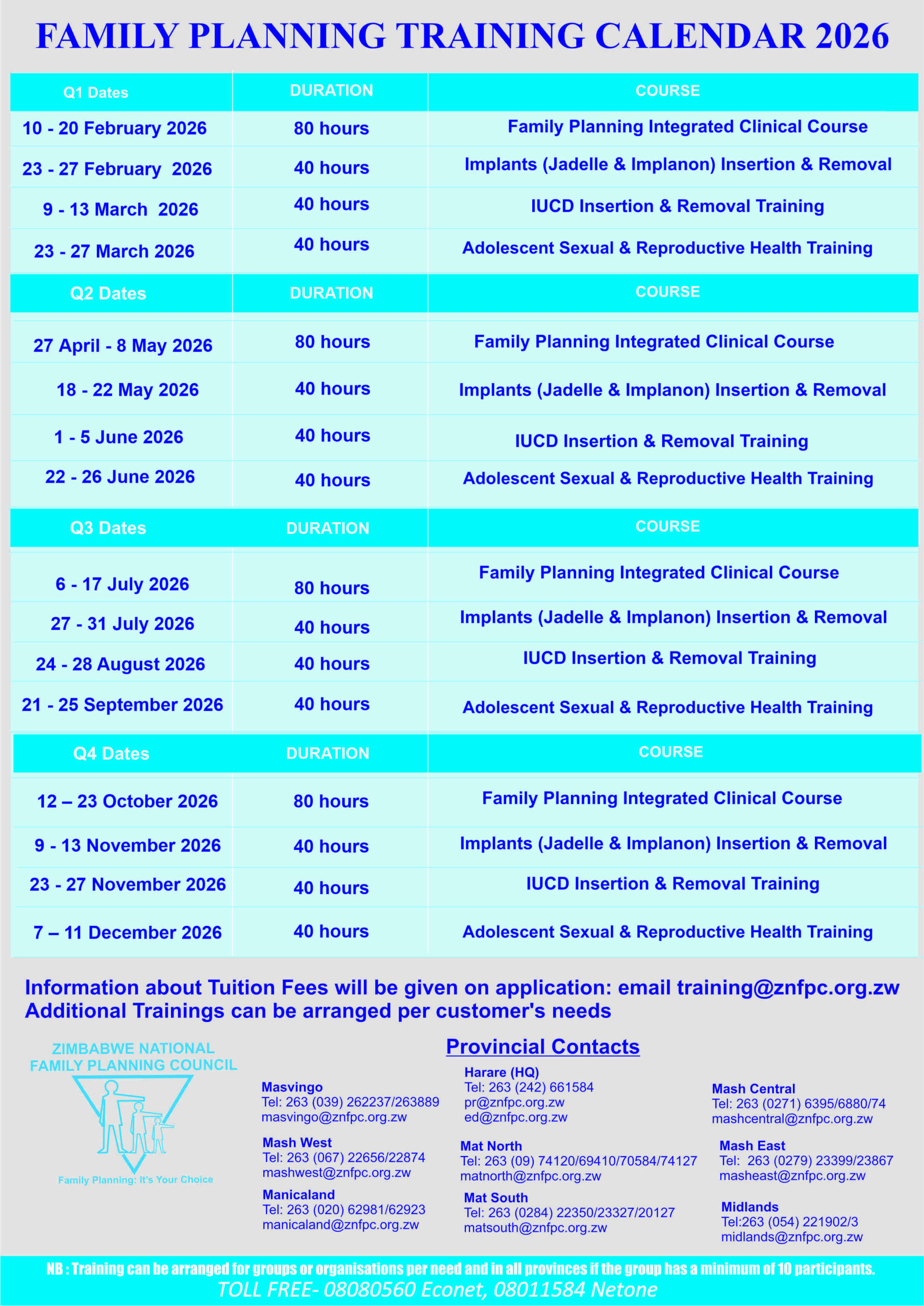 training calender 2026